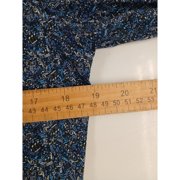 Misura Shirt Mens Small Blue‎ Black Music Notes Print Button Up Cotton Stretch - Picture 7 of 8